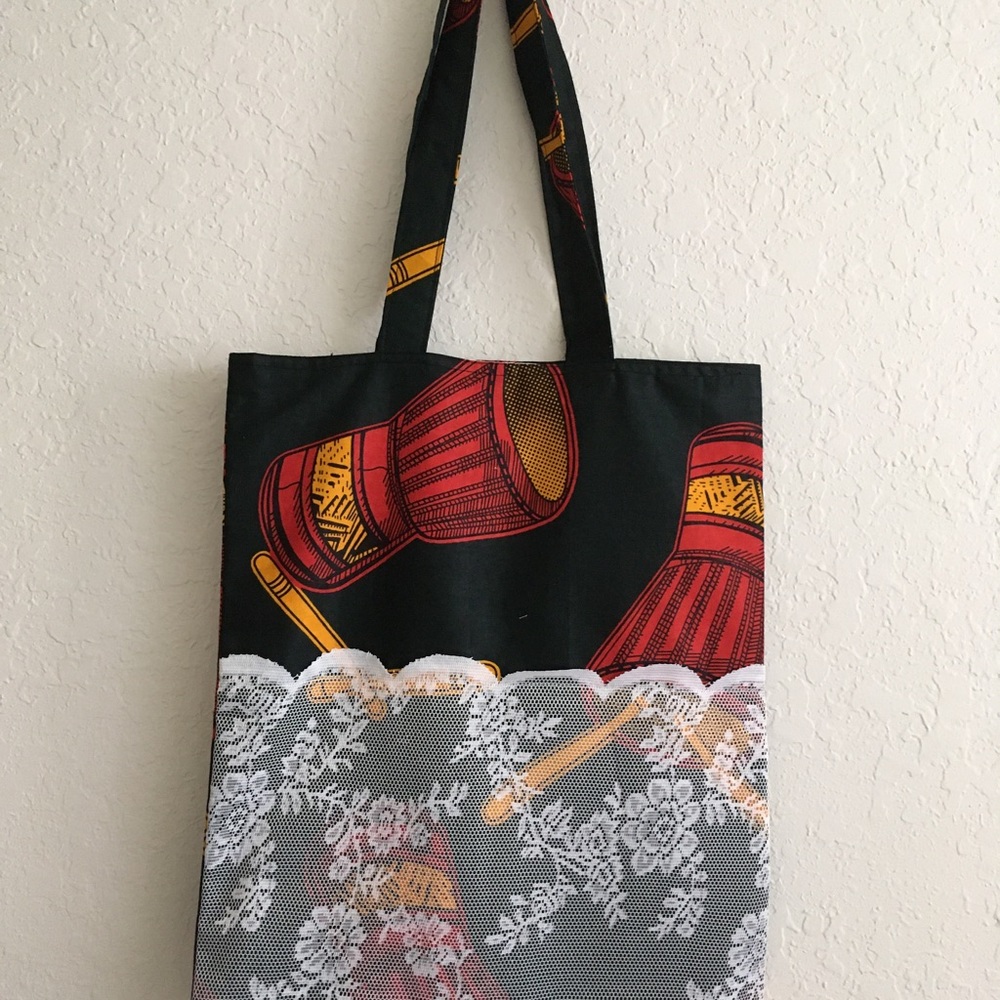 Beautiful handmade African fabric flat Tote bag